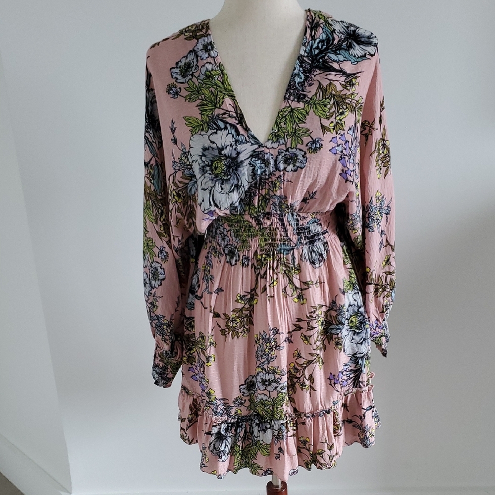 Lovestitch Floral Pink/blue mini dress lined   Size L like new without tags